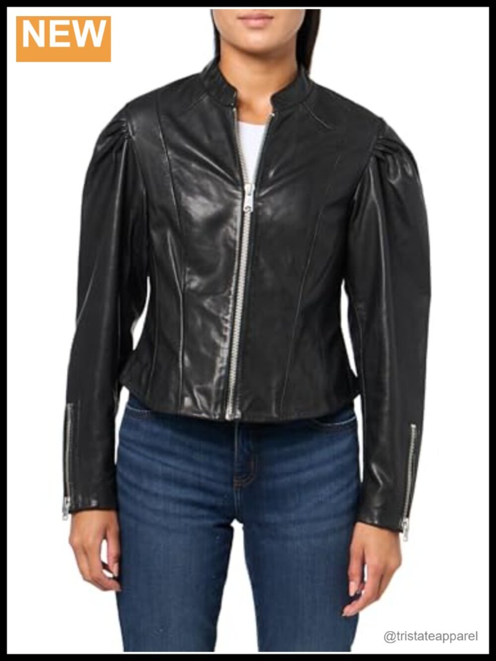 Lamb Leather Biker Jacket Long Sleeve Zipper Classic Fit